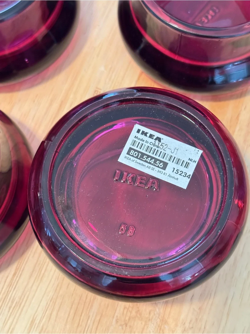 Vintage Ikea Maroon Glass Candle Holders, Set of 2